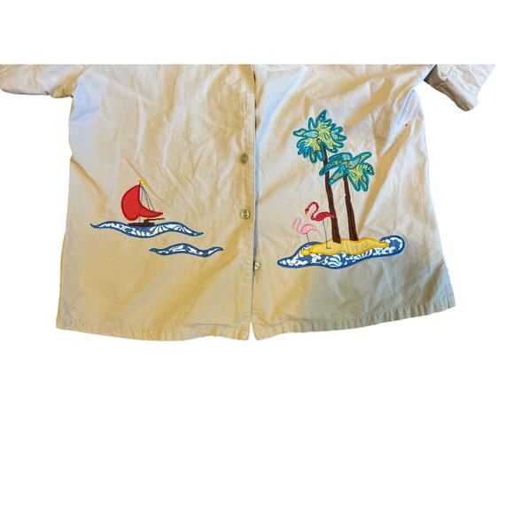 White Stag Top SZ Med Embroidered Flamingo Palm 100% Cotton Art to Wear Boho - Picture 3 of 7